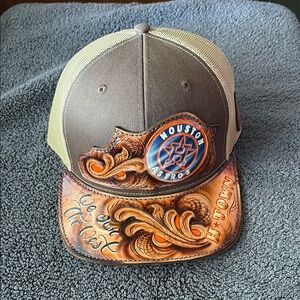 Brown and Tan Western Leather Trucker Hat
